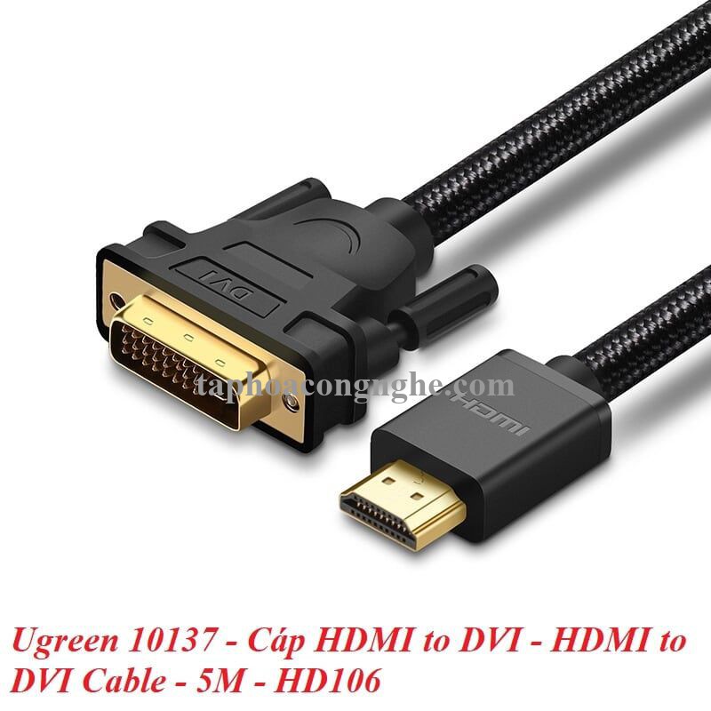 Ugreen 10137 5M màu Đen Cáp chuyển đổi HDMI sang DVI 24 + 1 thuần đồng HD106 30010137
